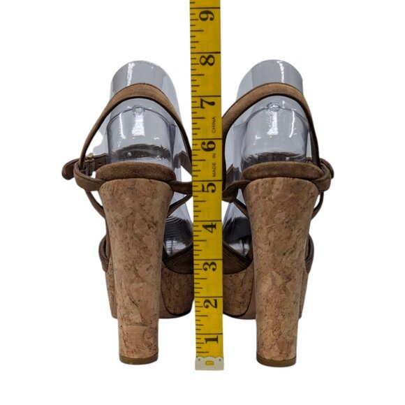 Gucci Platform Cork Heel Sandals Womens Tan Suede Leather Buckle 5" EU 39 US 9 - Picture 9 of 16